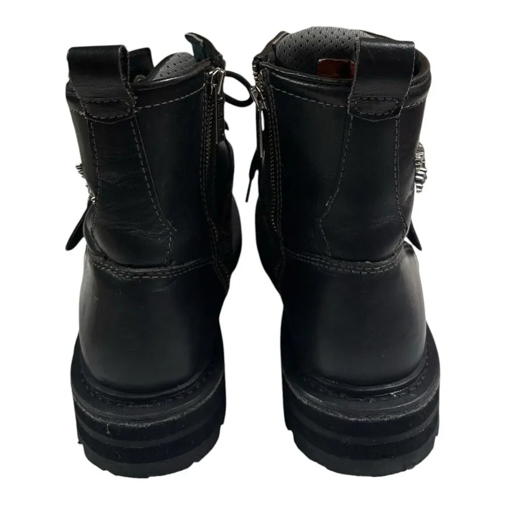 Harley Davidson 84143 Mens 9.5 Black Leather Motorcycle Boots Side Zip Eagle